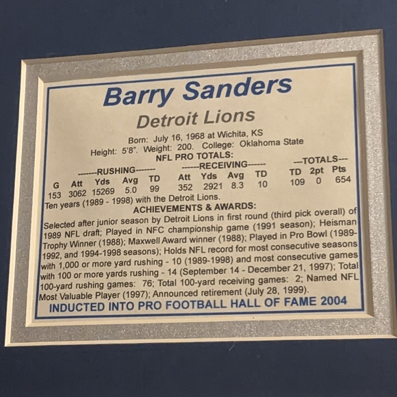 🆕 NFL Barry Sanders Memorabilia 14 x 11 in - Picture 3 of 3